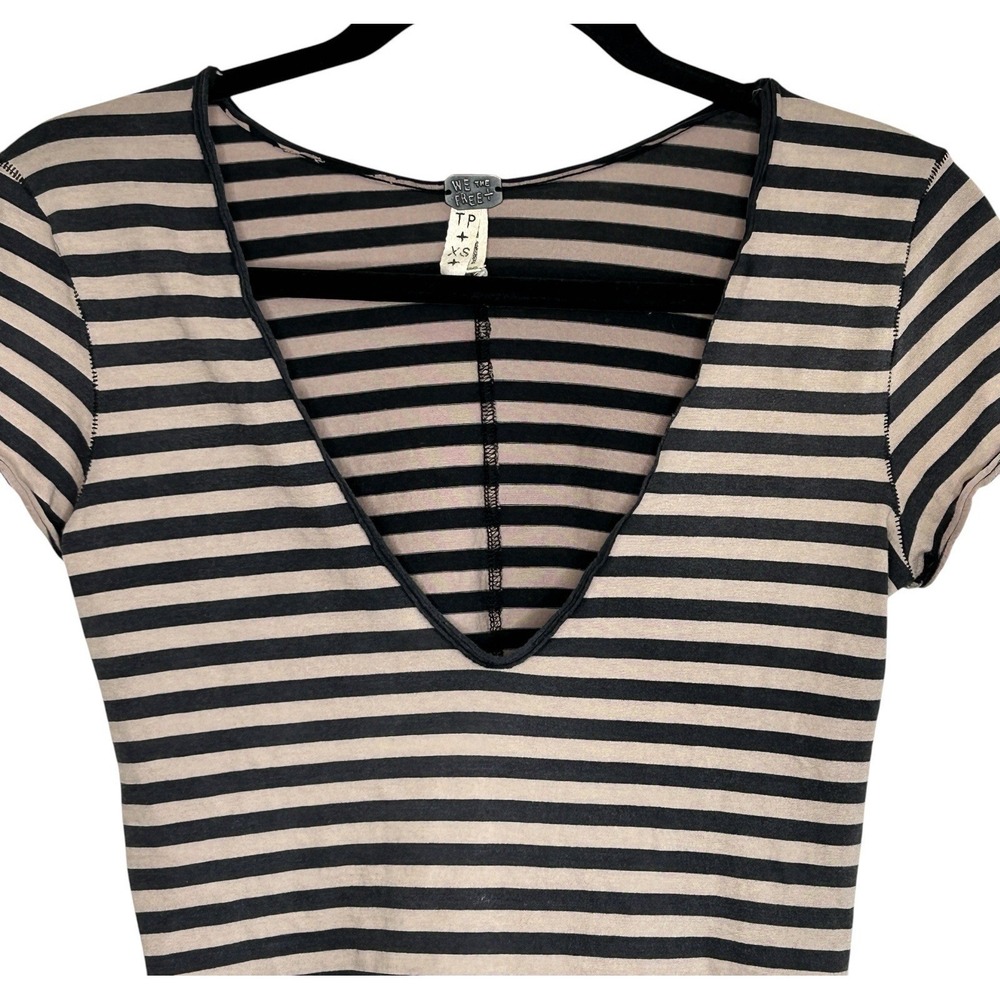 VTG Y2k Free People Striped T Shirt XS Grunge Indie Sleaze Festival V Neck Peru - Picture 3 of 11